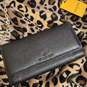 Valentino Textured Black Crossbody Bag with Gold Chain NWT